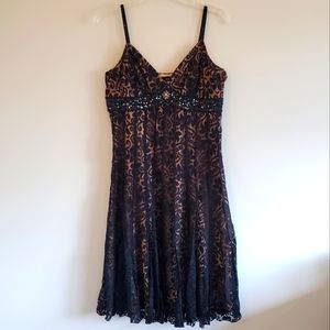 Mix it black lace overlay beaded cocktail dress, size 10